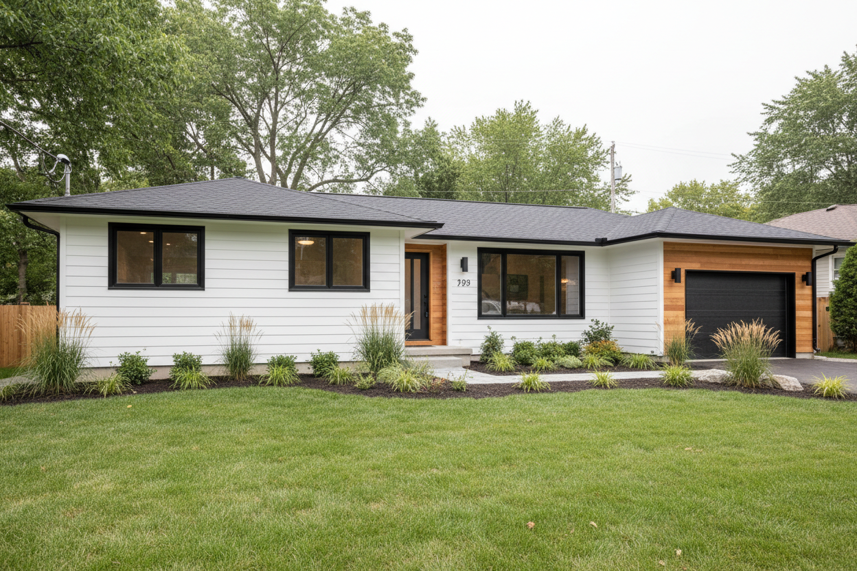 no the photo is in color i meant the house is white with black trim and windows and cedar accents